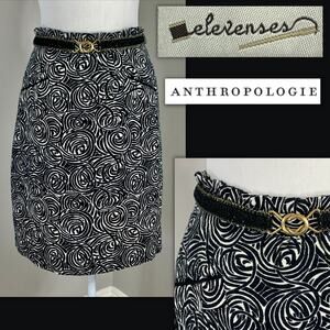 Anthropologie Black White Geo Print Pencil Belt Skirt Fall Winter Career Church